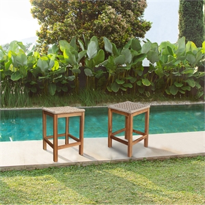 Outdoor Set of Two Stools with Wicker Seats With Oil Finish