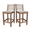 Outdoor Set of Two Stool with Wicker Seats and Back With Oil Finish