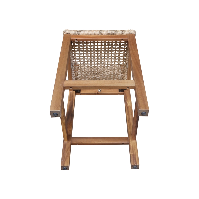 Outdoor Set of Two Stool with Wicker Seats and Back With Oil Finish