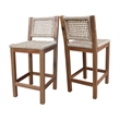 Outdoor Set of Two Stool with Wicker Seats and Back With Oil Finish