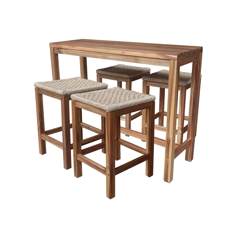 Outdoor 5-Piece Set - Solid Wood Table With 4 RTA Stools With Oil Finish
