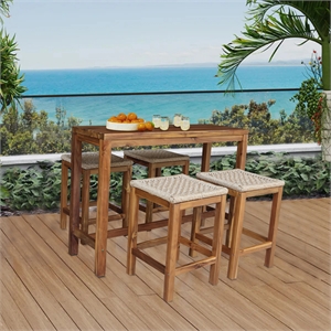 Outdoor 5-Piece Set - Solid Wood Table With 4 RTA Stools With Oil Finish