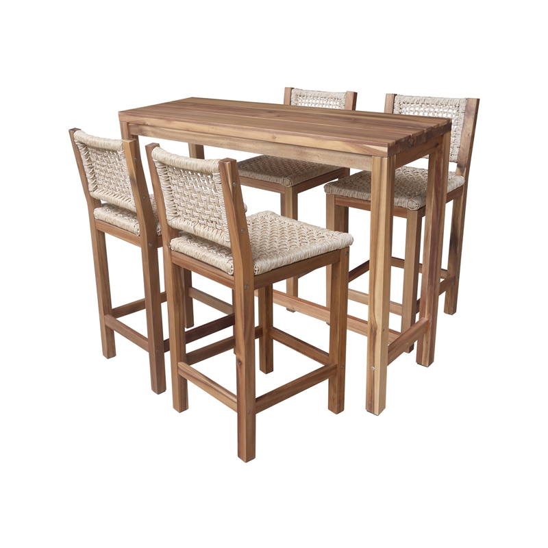 Outdoor 5-Piece Set - Solid Wood Table With 4 RTA Stools With Oil Finish