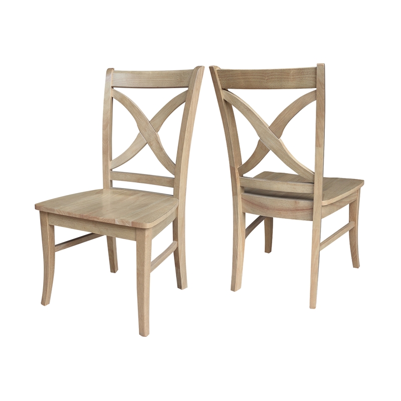 IC Set of Two Vineyard Curved X Back Solid Wood Dining Chairs in Honey