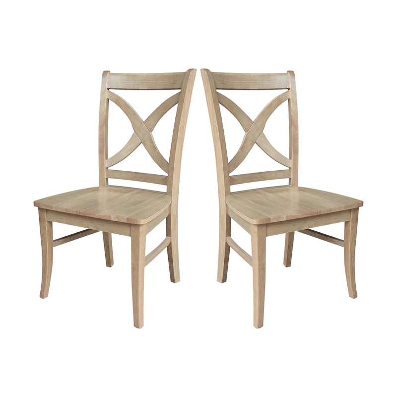 IC Set of Two Vineyard Curved X Back Solid Wood Dining Chairs in Honey