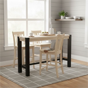 Solid Wood Tall Accent Table with Black Iron Legs and Four Stools