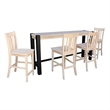 Solid Wood Tall Accent Table with Black Iron Legs and Four Stools