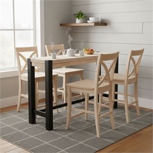 Solid Wood Tall Accent Table with Black Iron Legs and Four Stools