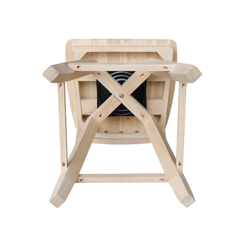 Unfinished Solid Wood Tall Accent Table with Black Iron Legs and Four Stools