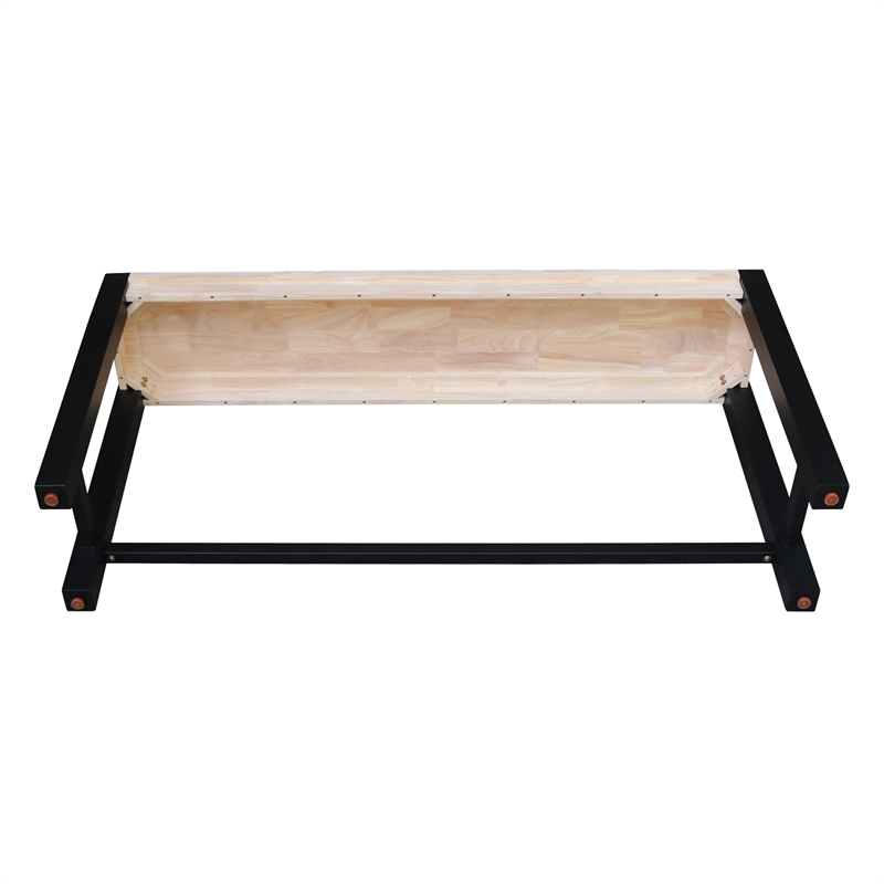 Unfinished Solid Wood Tall Accent Table with Black Iron Legs and Four Stools