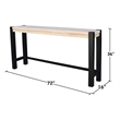 Unfinished Solid Wood Tall Accent Table with Black Iron Legs and Four Stools