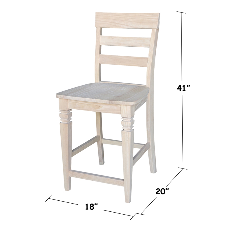 Unfinished Solid Wood Tall Accent Table with Black Iron Legs and Four Stools