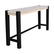 Unfinished Solid Wood Tall Accent Table with Black Iron Legs and Four Stools