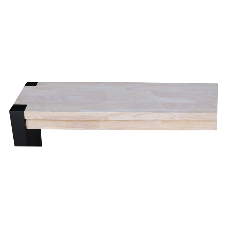 Unfinished Solid Wood Tall Accent Table with Black Iron Legs and Four Stools