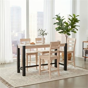 Unfinished Solid Wood Tall Accent Table with Black Iron Legs