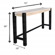 Unfinished Solid Wood Tall Accent Table with Black Iron Legs and Four Stools