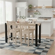 Unfinished Solid Wood Tall Accent Table with Black Iron Legs and Four Stools