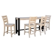 Unfinished Solid Wood Tall Accent Table with Black Iron Legs and Four Stools