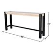 Unfinished Solid Wood Tall Accent Table with Black Iron Legs and Four Stools