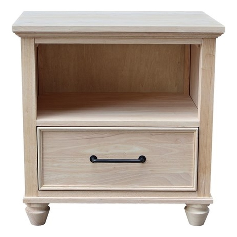International Concepts Solid Wood 1-Drawer Nightstand Unfinished Ready to Finish Hardwood Bedside Table with Open Shelf
