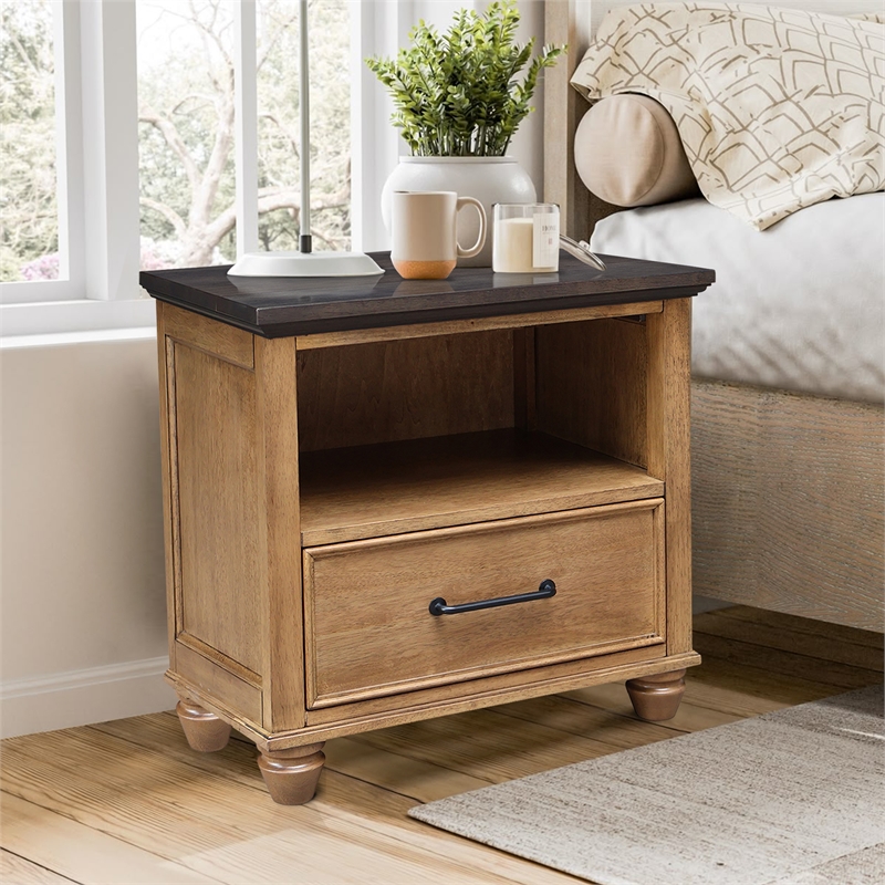 International Concepts Solid Wood 1 Drawer Nightstand Bedside Table
