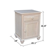 International Concepts Solid Wood Nightstand with Storage Cabinet Unfinished Ready to Finish Bedside Table with Drawer and Adjustable Shelf