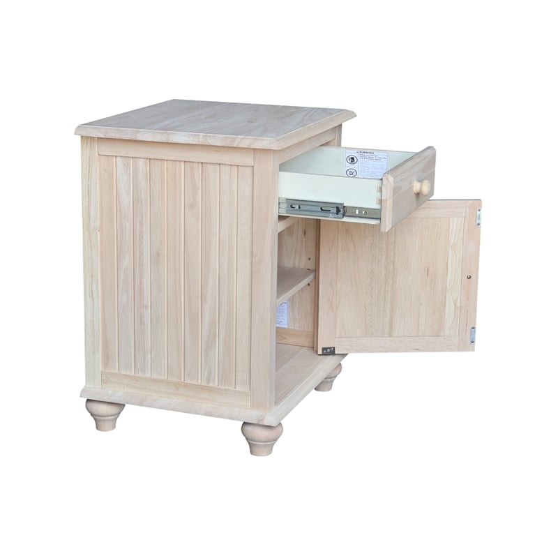 International Concepts Solid Wood Nightstand with Storage Cabinet Unfinished Ready to Finish Bedside Table with Drawer and Adjustable Shelf