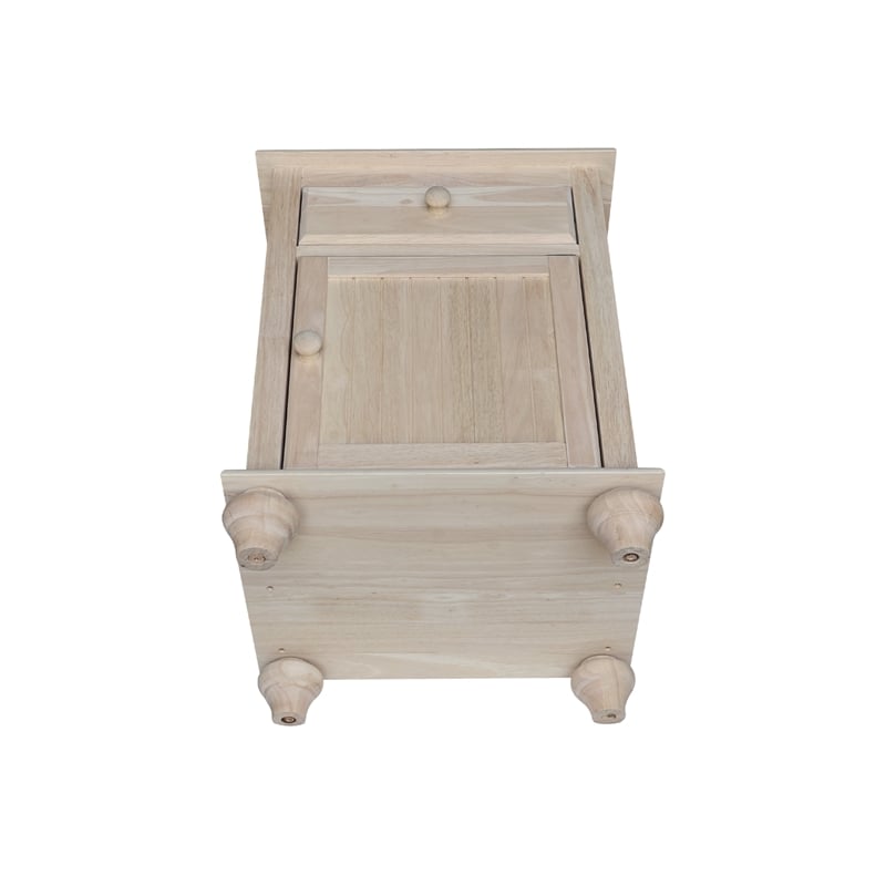 International Concepts Solid Wood Nightstand with Storage Cabinet Unfinished Ready to Finish Bedside Table with Drawer and Adjustable Shelf