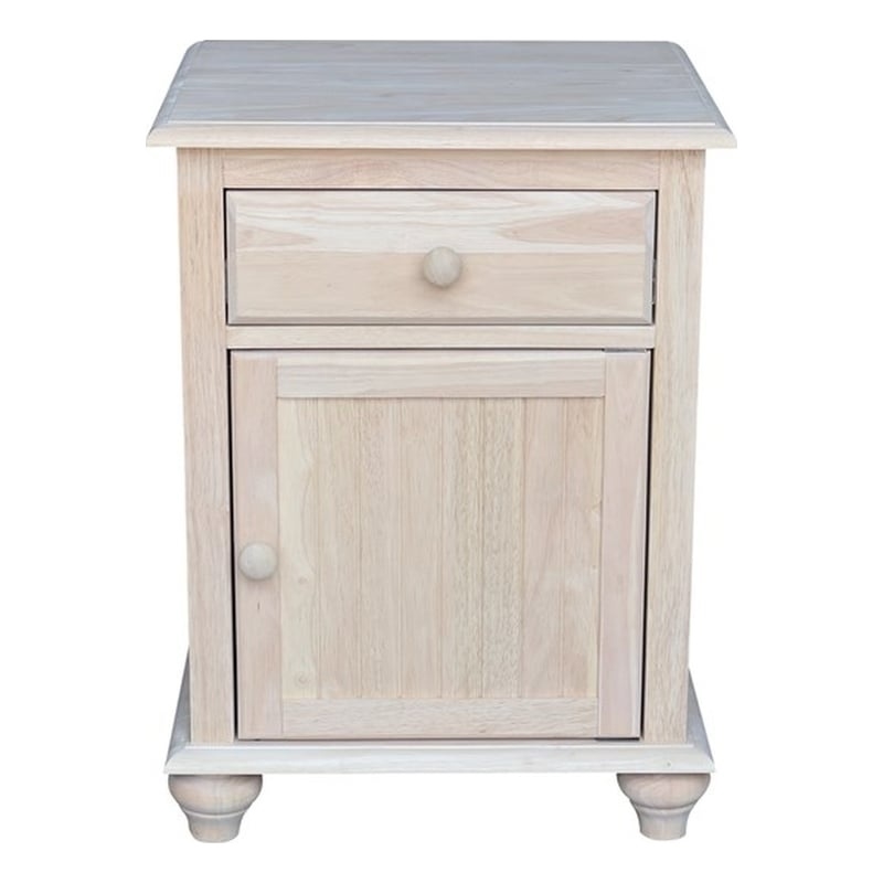 International Concepts Solid Wood Nightstand with Storage Cabinet Unfinished Ready to Finish Bedside Table with Drawer and Adjustable Shelf