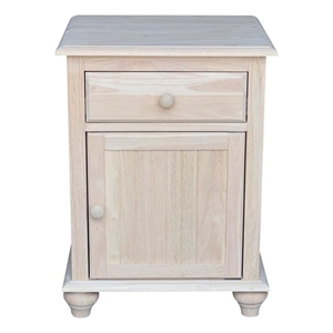 International Concepts Solid Wood Nightstand with Storage Cabinet Unfinished Ready to Finish Bedside Table with Drawer and Adjustable Shelf