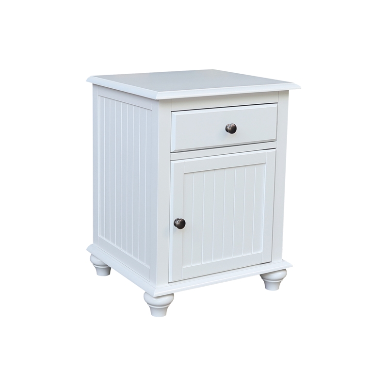 International Concepts Solid Wood Nightstand with Storage Cabinet Classic White Bedside Table with Drawer and Adjustable Shelf