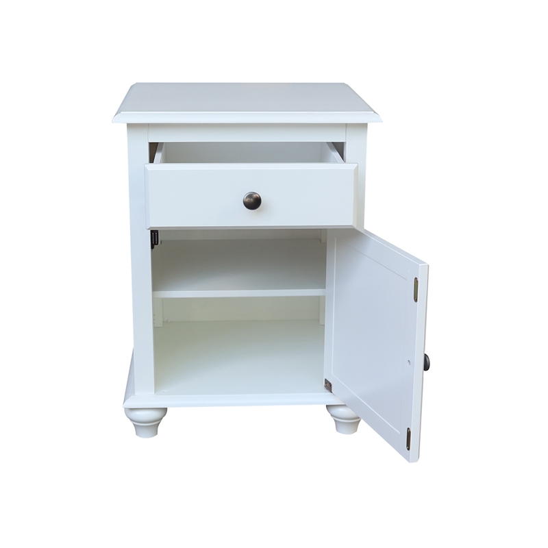 International Concepts Solid Wood Nightstand with Storage Cabinet Classic White Bedside Table with Drawer and Adjustable Shelf