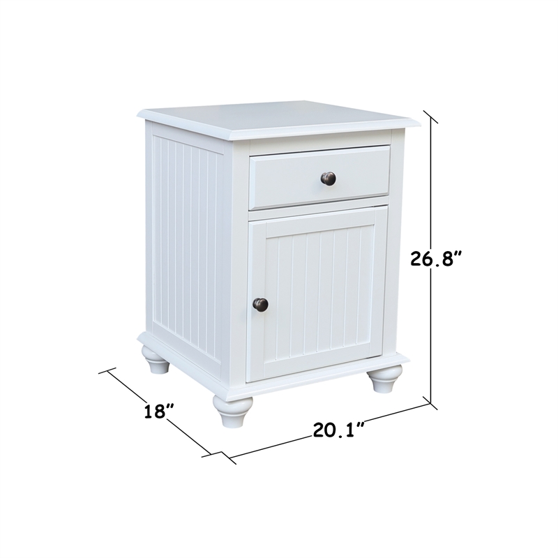 International Concepts Solid Wood Nightstand with Storage Cabinet Classic White Bedside Table with Drawer and Adjustable Shelf