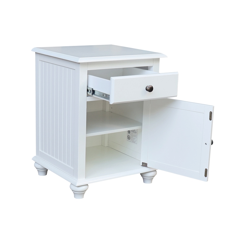 International Concepts Solid Wood Nightstand with Storage Cabinet Classic White Bedside Table with Drawer and Adjustable Shelf