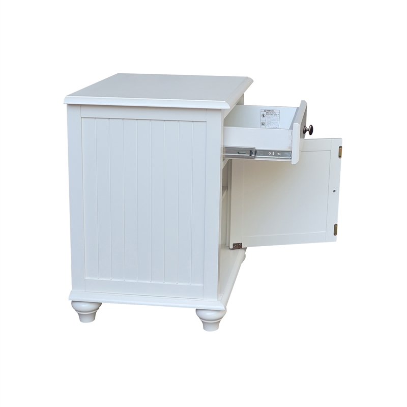 International Concepts Solid Wood Nightstand with Storage Cabinet Classic White Bedside Table with Drawer and Adjustable Shelf