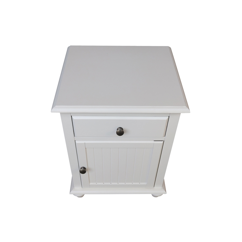 International Concepts Solid Wood Nightstand with Storage Cabinet Classic White Bedside Table with Drawer and Adjustable Shelf