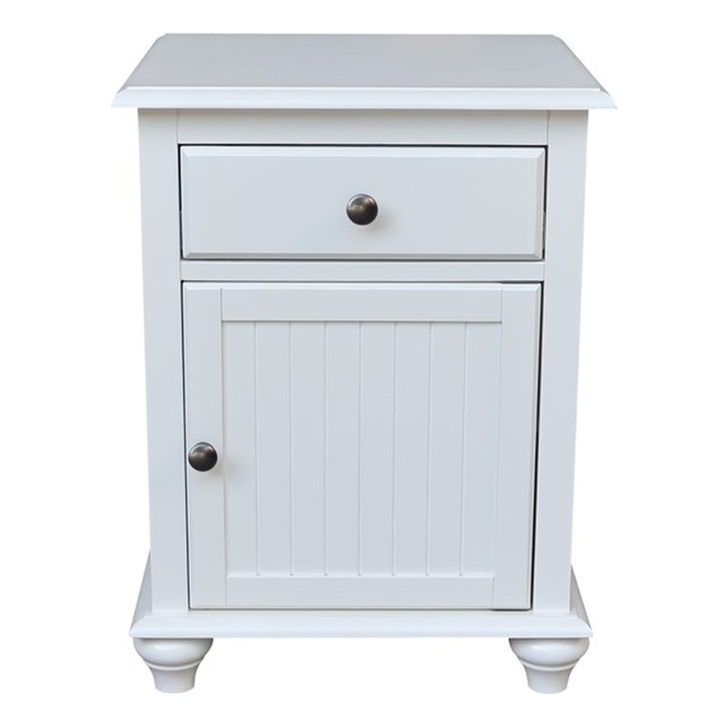 International Concepts Solid Wood Nightstand with Storage Cabinet Classic White Bedside Table with Drawer and Adjustable Shelf