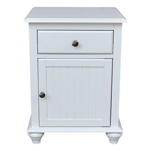 International Concepts Solid Wood Nightstand with Storage Cabinet Classic White Bedside Table with Drawer and Adjustable Shelf