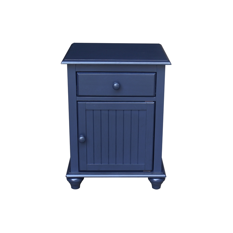 International Concepts Solid Wood Nightstand with Storage Cabinet Modern Denim Blue Bedside Table with Drawer and Adjustable Shelf