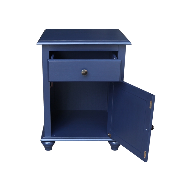International Concepts Solid Wood Nightstand with Storage Cabinet Modern Denim Blue Bedside Table with Drawer and Adjustable Shelf