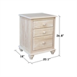 International Concepts Solid Wood 3 Drawer Nightstand Unfinished Bedside Table