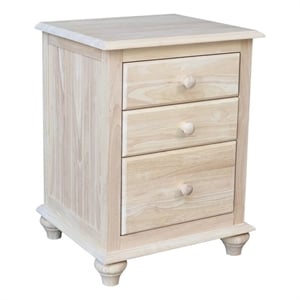 International Concepts Solid Wood 3 Drawer Nightstand Unfinished Bedside Table
