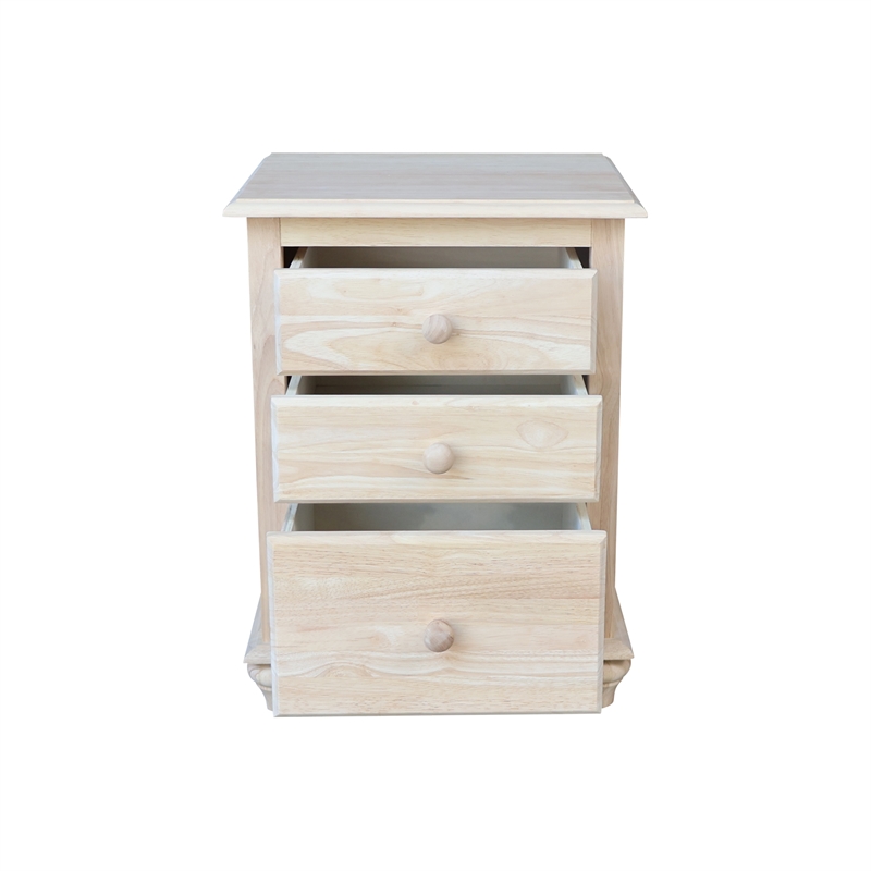 International Concepts Solid Wood 3 Drawer Nightstand Unfinished Bedside Table