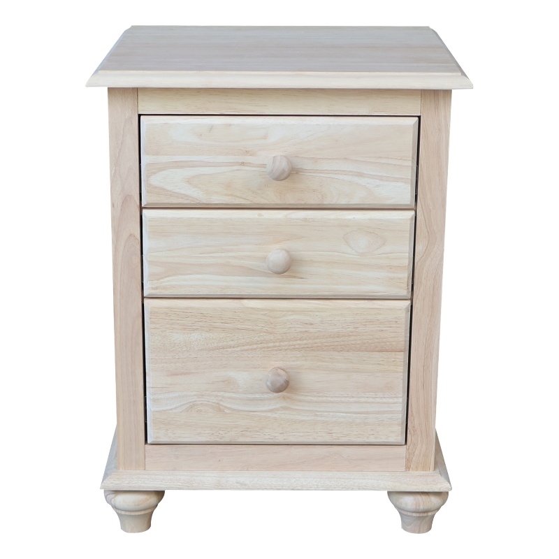 International Concepts Solid Wood 3 Drawer Nightstand Unfinished Bedside Table