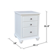 International Concepts Solid Wood 3 Drawer Nightstand Classic White Bedside Table with Tiered Storage and Deep Bottom Drawer