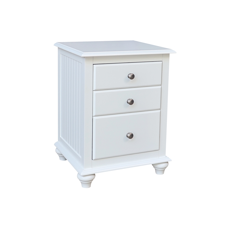 International Concepts Solid Wood 3 Drawer Nightstand Classic White Bedside Table with Tiered Storage and Deep Bottom Drawer