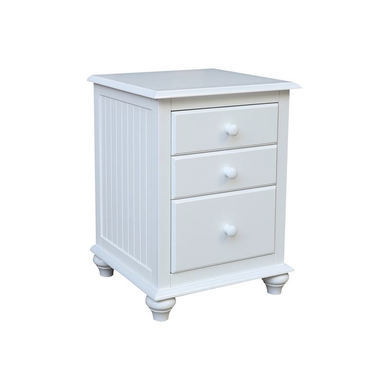 International Concepts Solid Wood 3 Drawer Nightstand Classic White Bedside Table with Tiered Storage and Deep Bottom Drawer