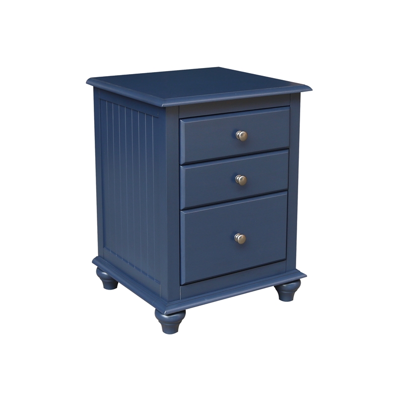 International Concepts Solid Wood 3 Drawer Nightstand Modern Denim Blue Bedside Table with Tiered Storage and Deep Bottom Drawer