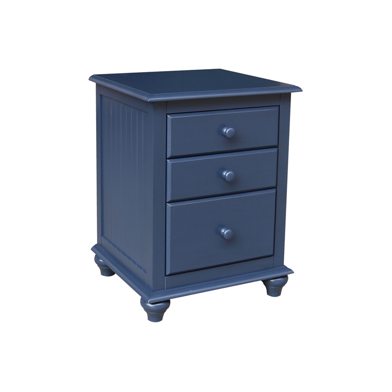International Concepts Solid Wood 3 Drawer Nightstand Modern Denim Blue Bedside Table with Tiered Storage and Deep Bottom Drawer