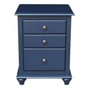 International Concepts Solid Wood 3 Drawer Nightstand Modern Denim Blue Bedside Table with Tiered Storage and Deep Bottom Drawer